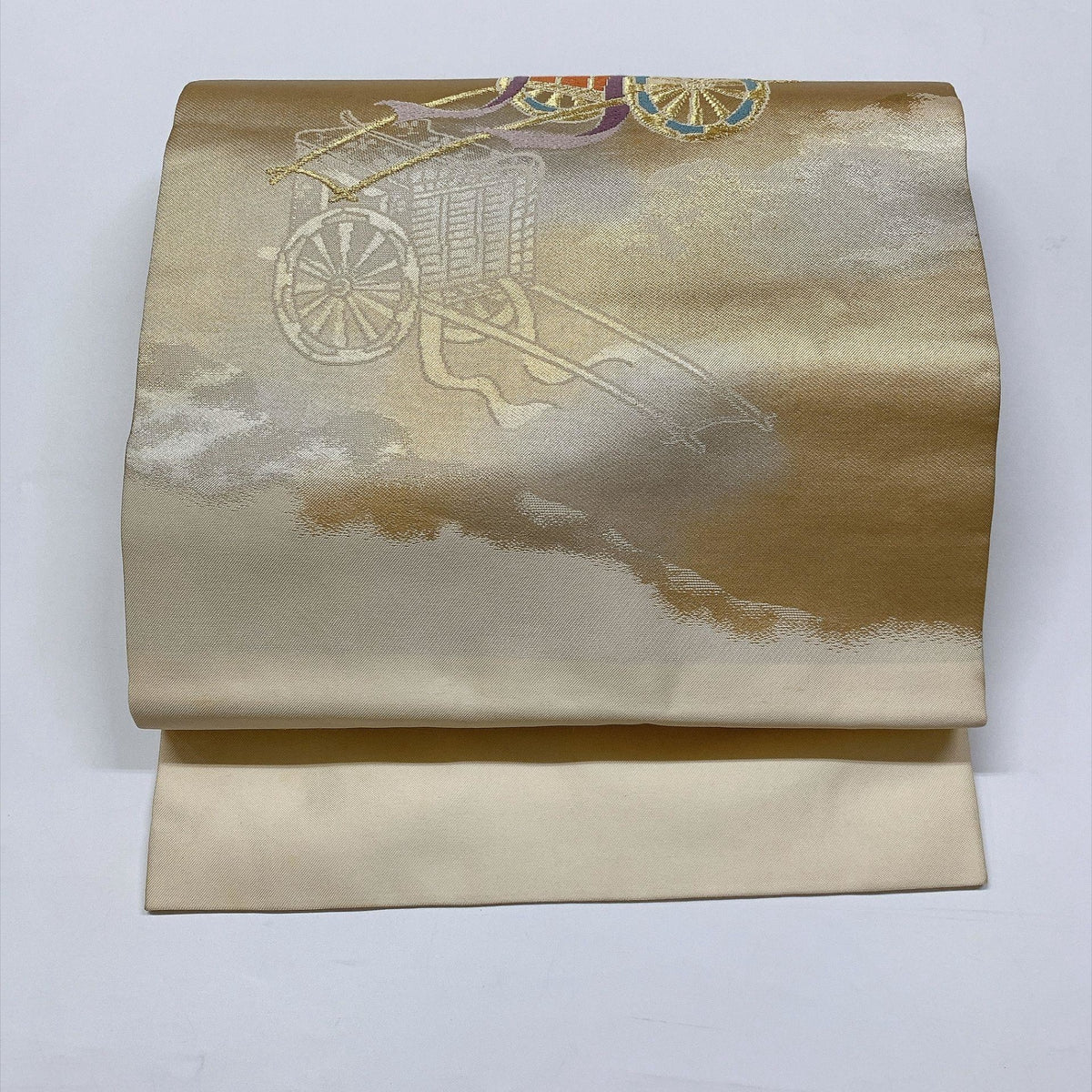 ［9364］名古屋帯 御所車霞文様 金彩 九寸 正絹 着物