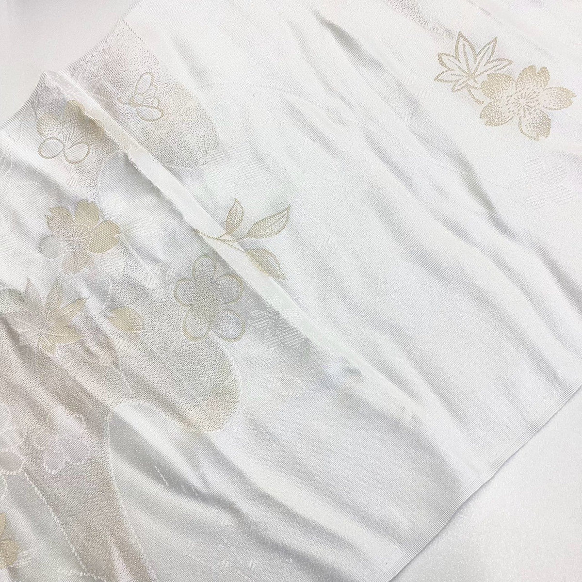 ［9206］帯締め 帯揚げ セット 草花流水文様 白 金銀糸 正絹 着物 帯絞め