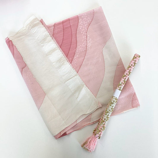 8546# Japanese Kimono Accessory Vintage Obiage and Obijime 2-piece Set Silk