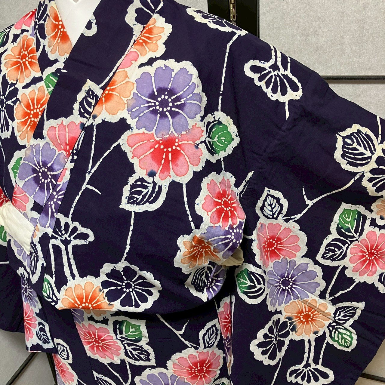 ［9103］浴衣 草花文様 腰紐付き 綿 レディース ゆかた リメイク