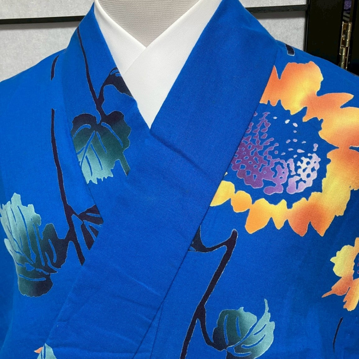 ［9138］浴衣 向日葵文様 ひまわり ゆかた レディース リメイク 綿