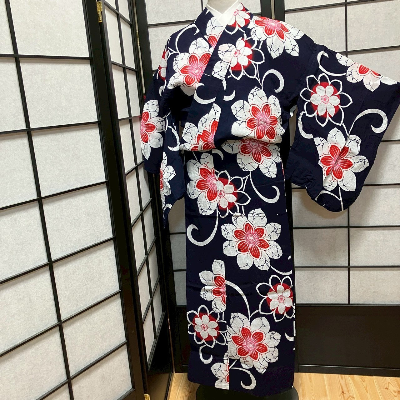 ［8792］浴衣 草花文様 綿 ゆかた レディース リメイク