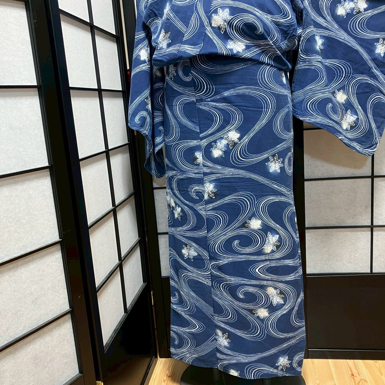 ［9484］浴衣 楓流水文様 ゆかた レディース 綿 リメイク