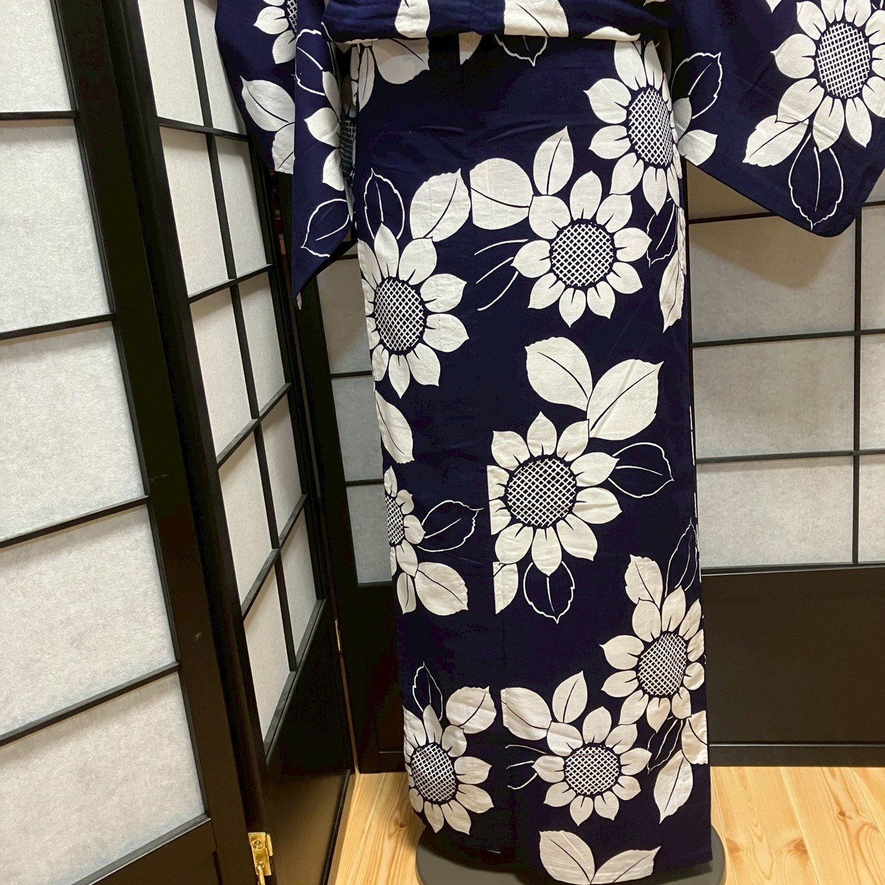 ［8785］浴衣 向日葵 ひまわり 草花文様 綿 ゆかた レディース リメイク