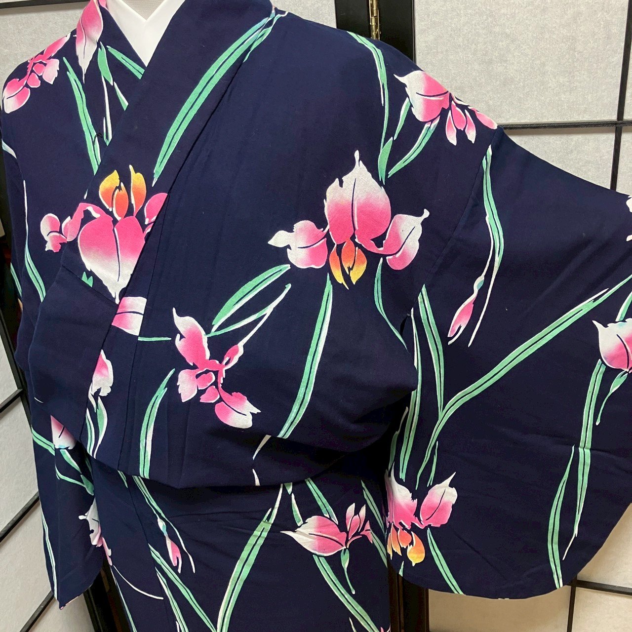 ［9463］浴衣 美品 菖蒲文様 ゆかた レディース 綿 リメイク