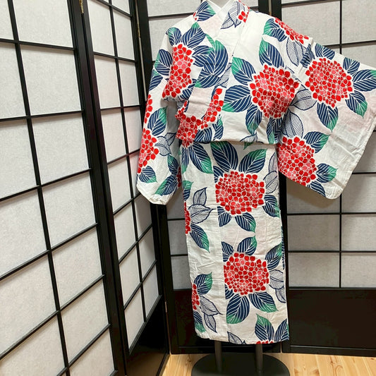 9430# Japanese Yukata Womens Vintage Fabric Cotton Robe Kimono Traditional