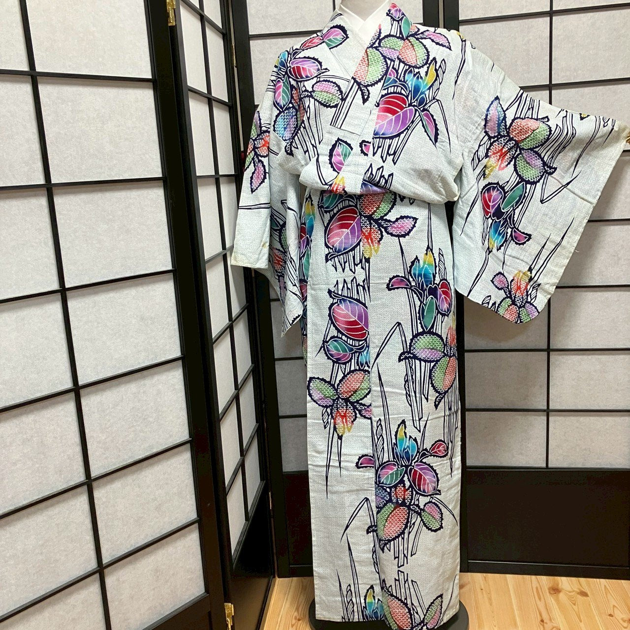 ［9064］浴衣 枝花文様 鹿の子柄 ゆかた 綿 レディース リメイク