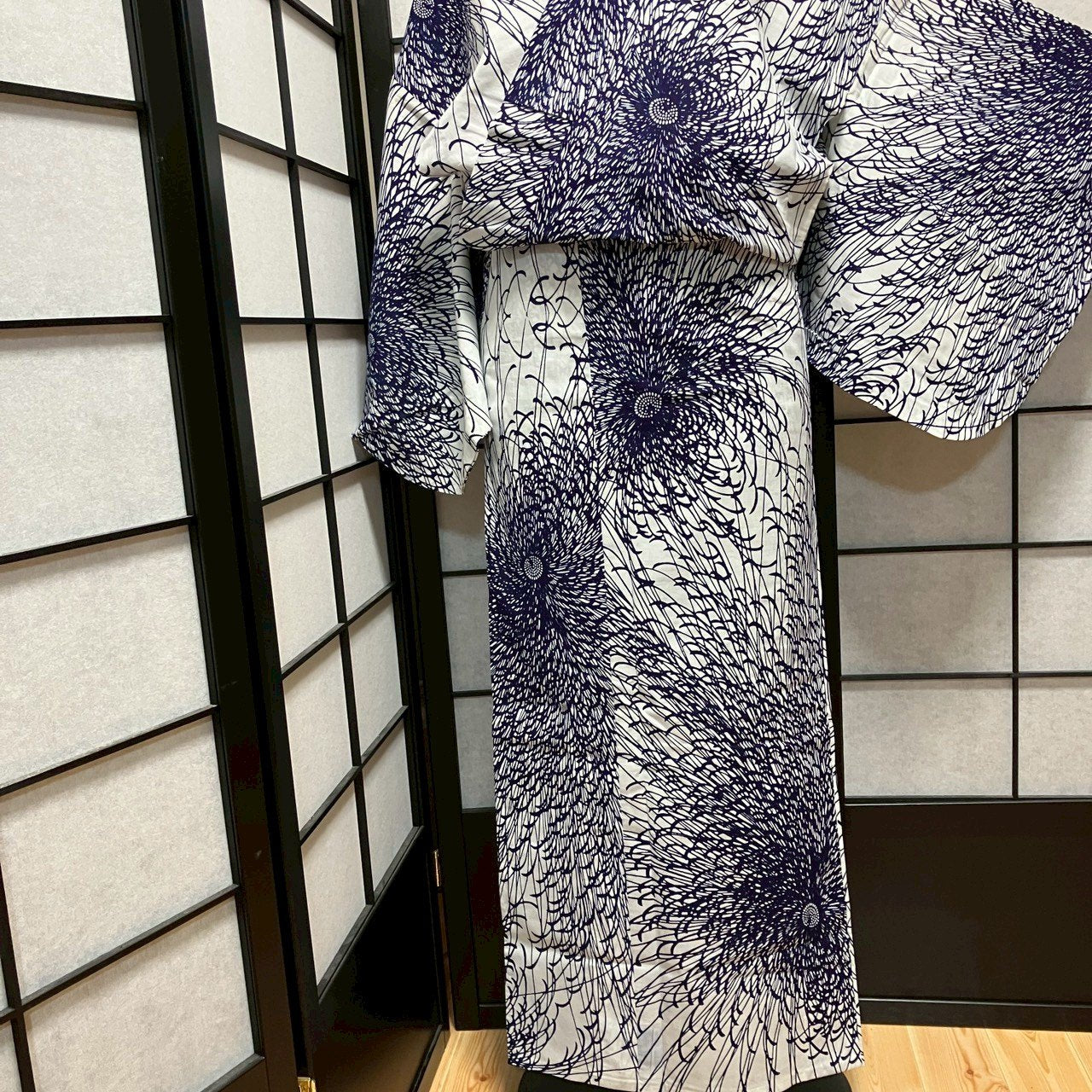 ［9478］浴衣 草花文様 白 ゆかた レディース リメイク 綿