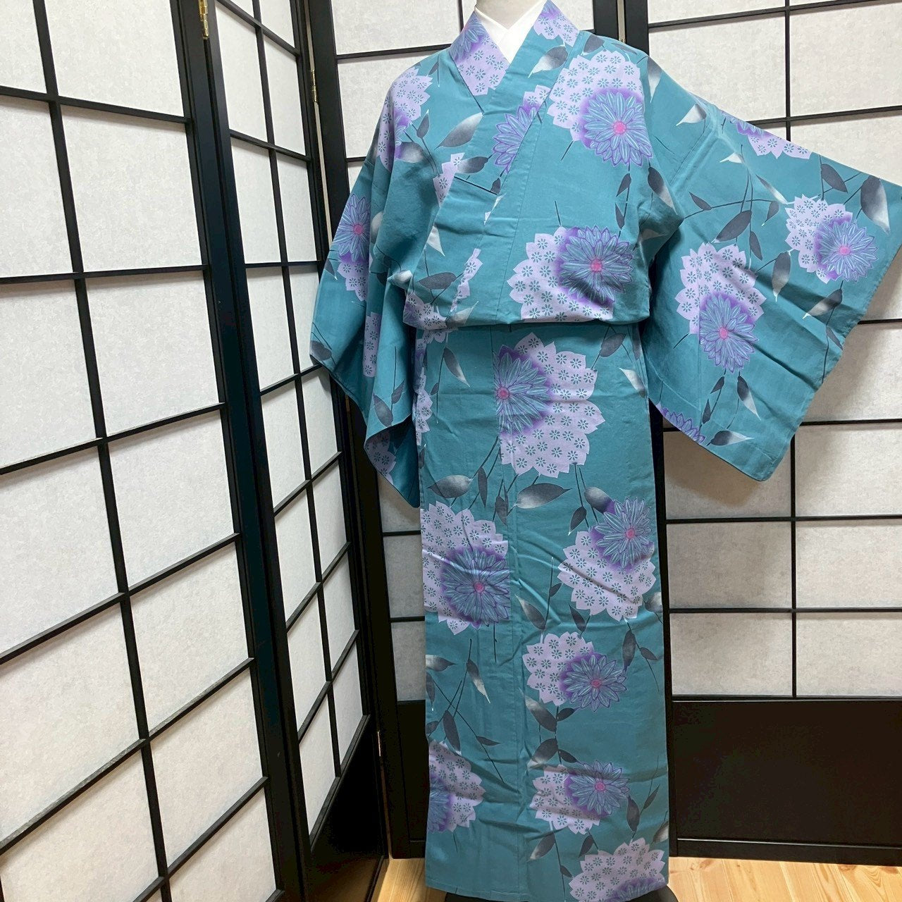 ［9129］浴衣 美品 枝花文様 ゆかた レディース 綿 リメイク
