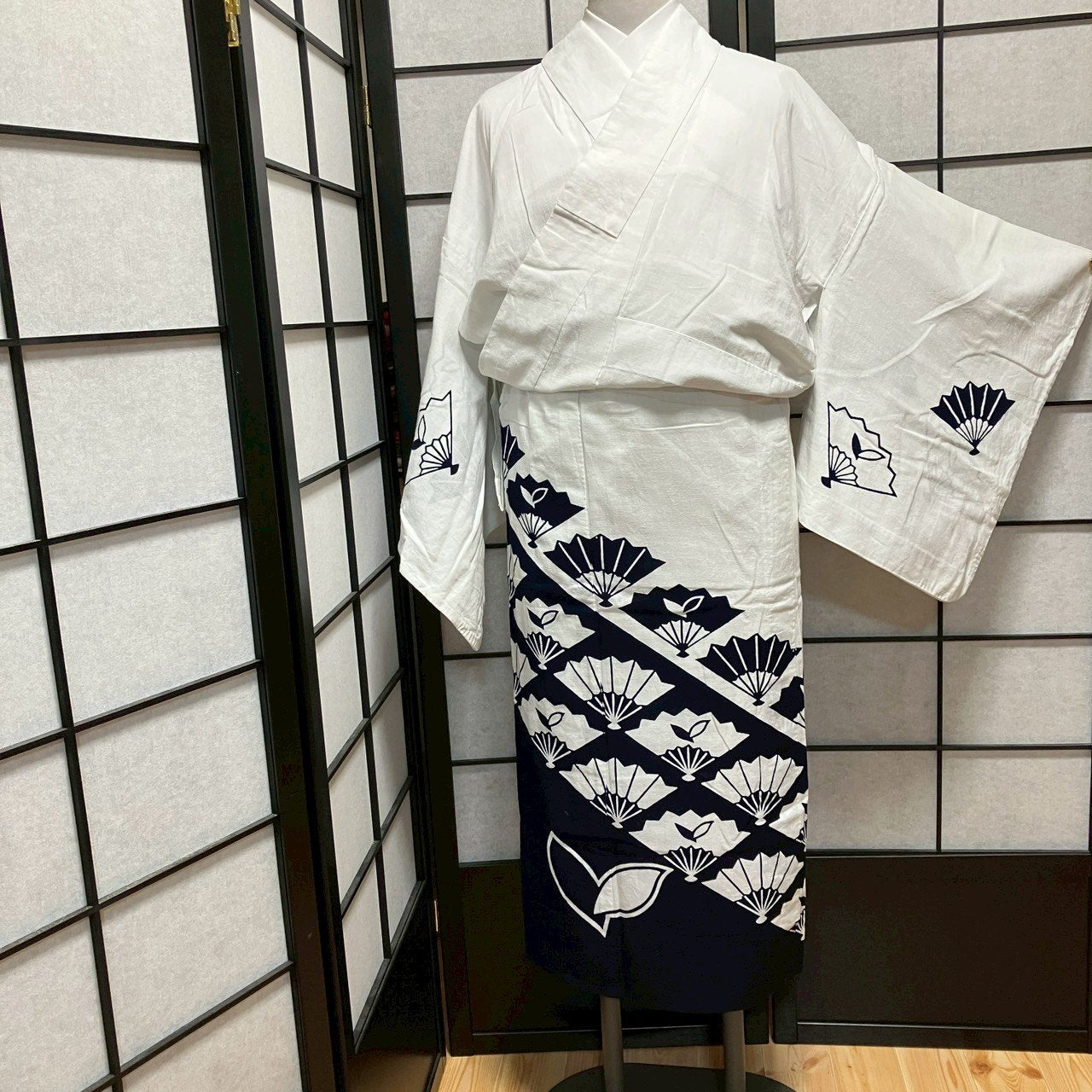 ［9102］浴衣 扇文様 ゆかた 綿 レディース リメイク