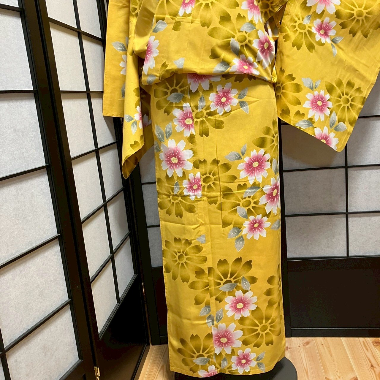 ［9117］浴衣 美品 草花文様 綿 レディース ゆかた リメイク