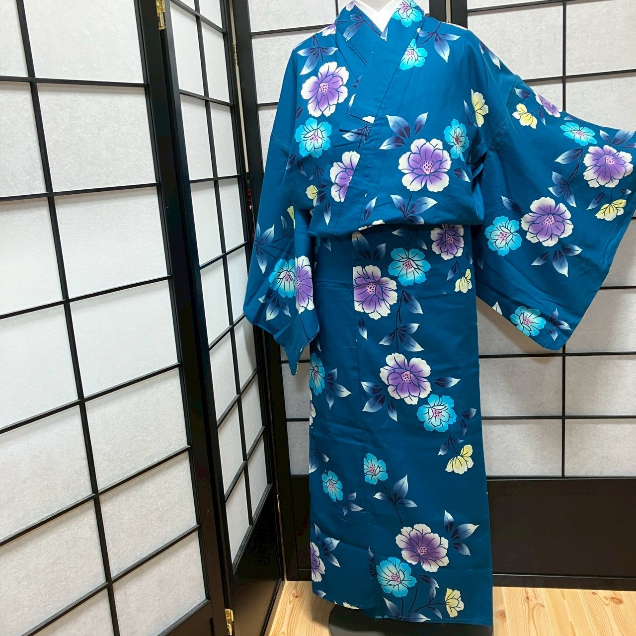 ［9500］浴衣 美品 枝花文様 ゆかた レディース 綿 リメイク