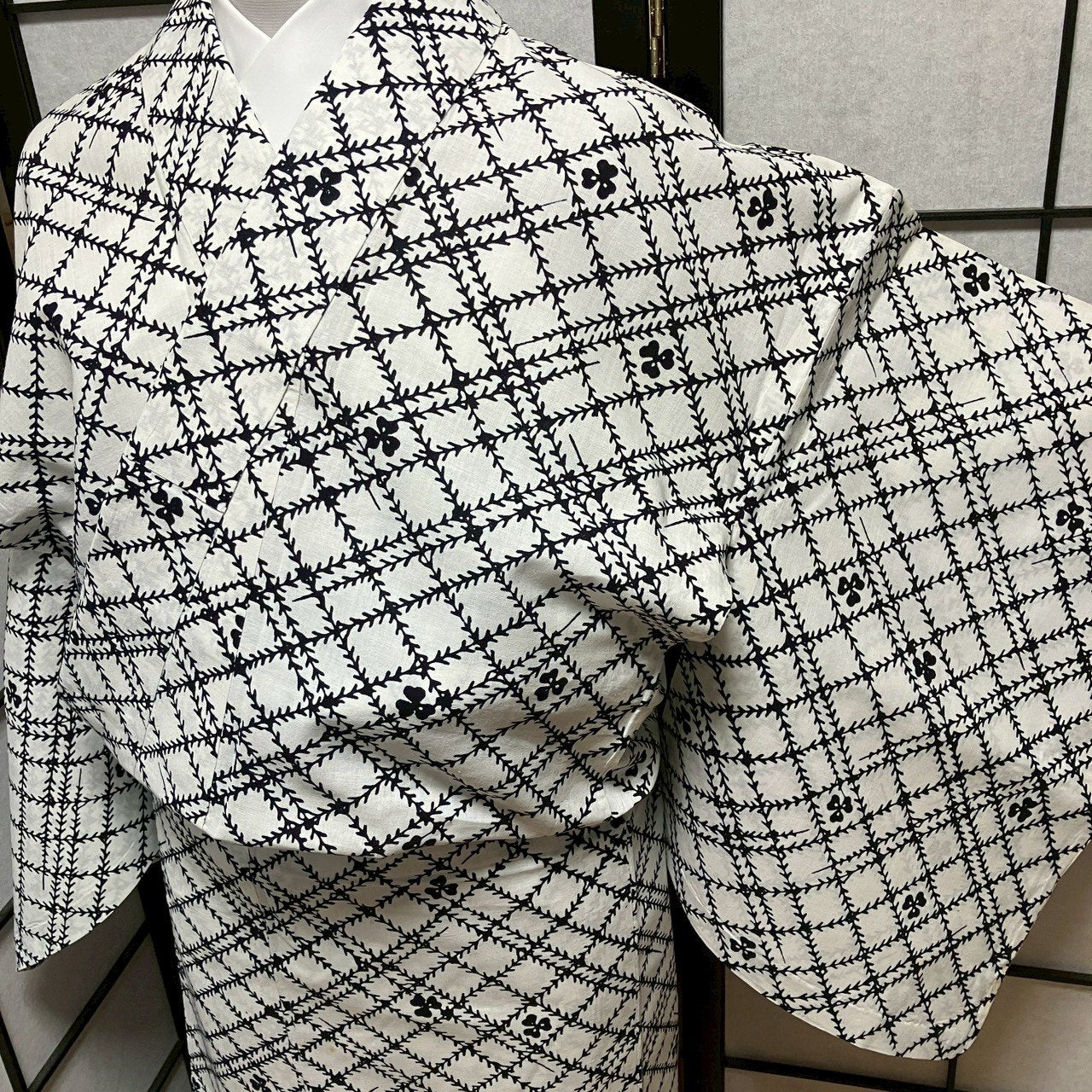 ［9471］浴衣 花菱文様 白 ゆかた レディース 綿 リメイク