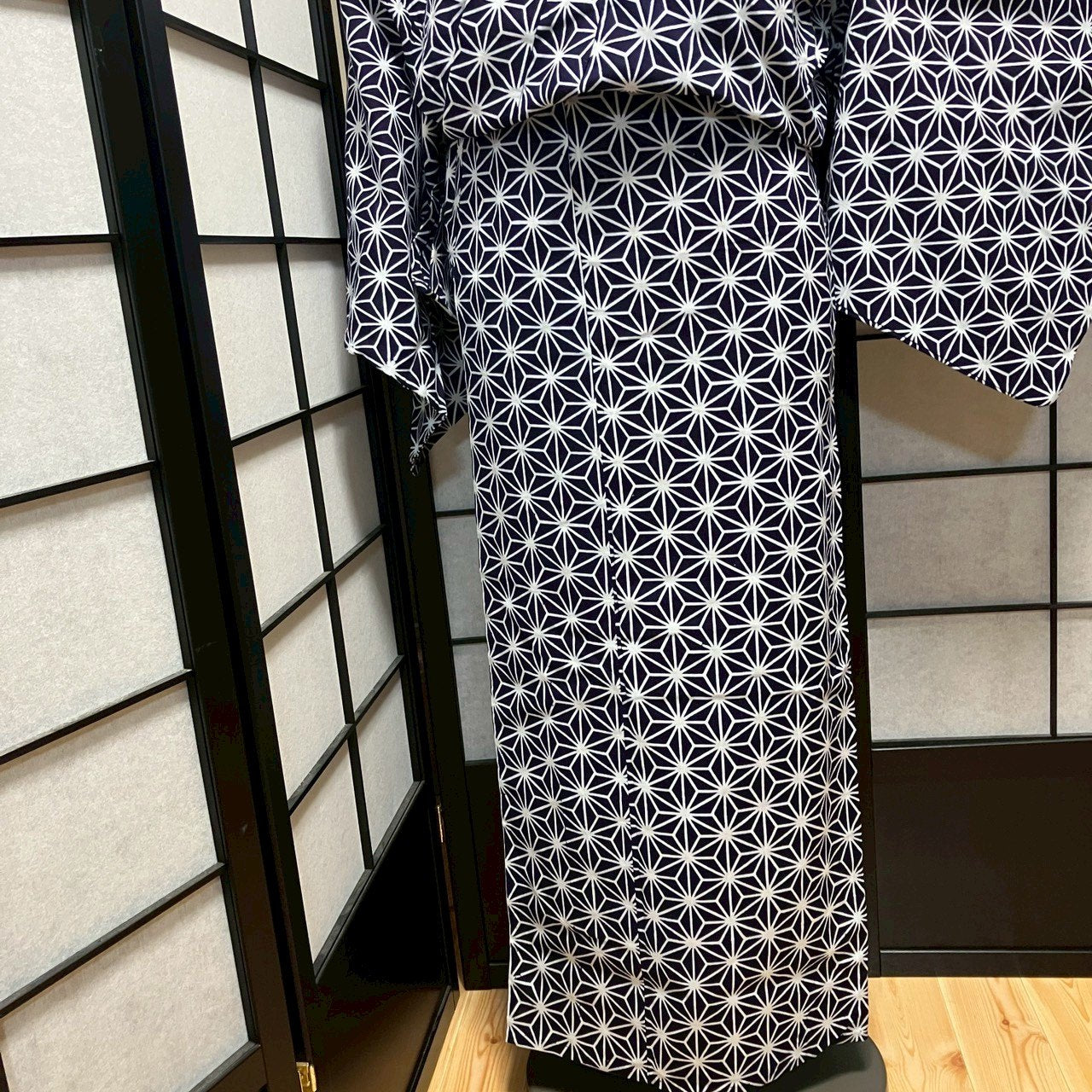 ［9474］浴衣 美品 麻の葉文様 ゆかた レディース 綿 リメイク