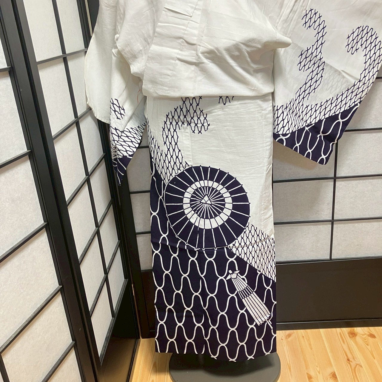 ［9135］浴衣 番傘文様 ゆかた レディース 綿 リメイク