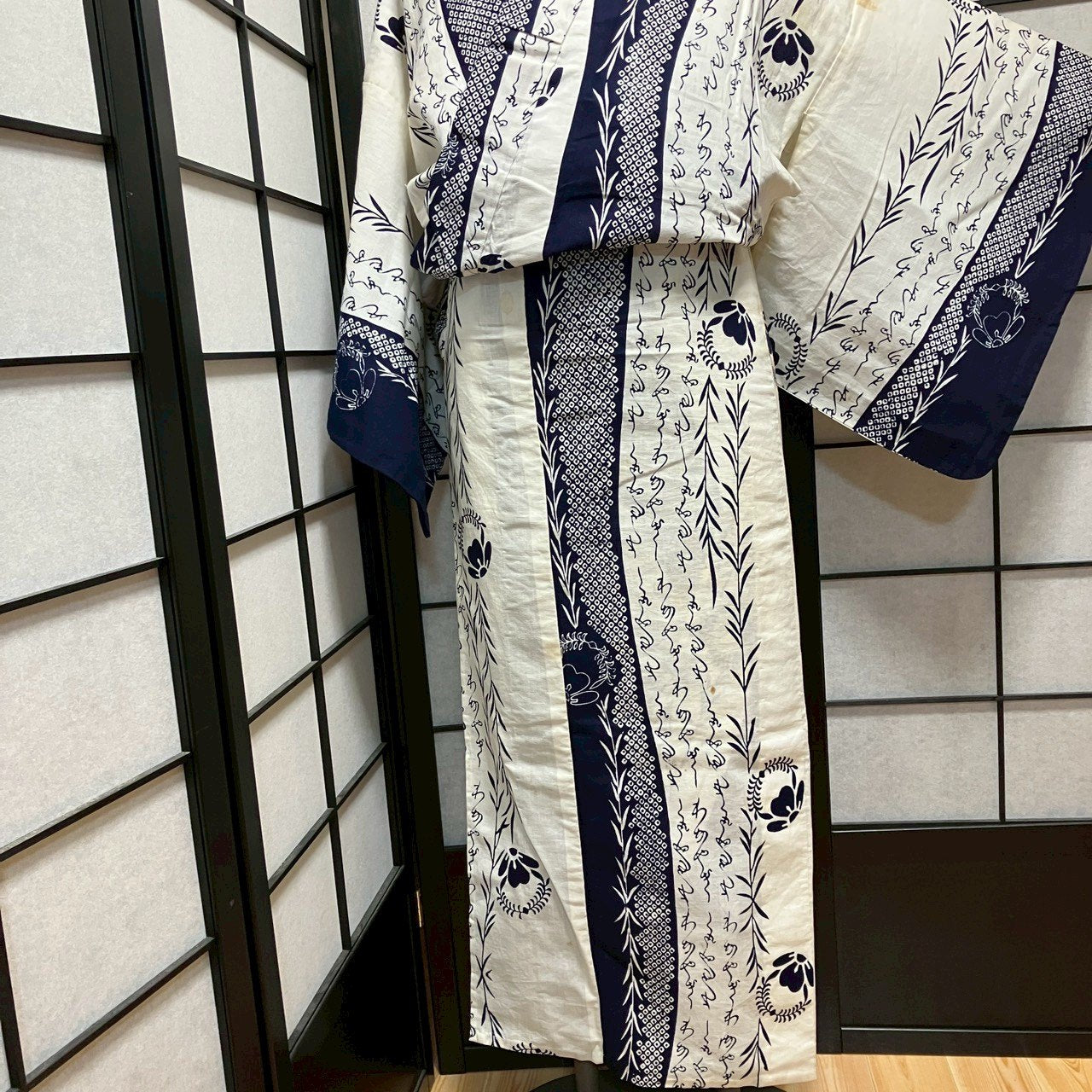 ［9460］浴衣 花丸文字模様 ゆかた レディース 綿 リメイク