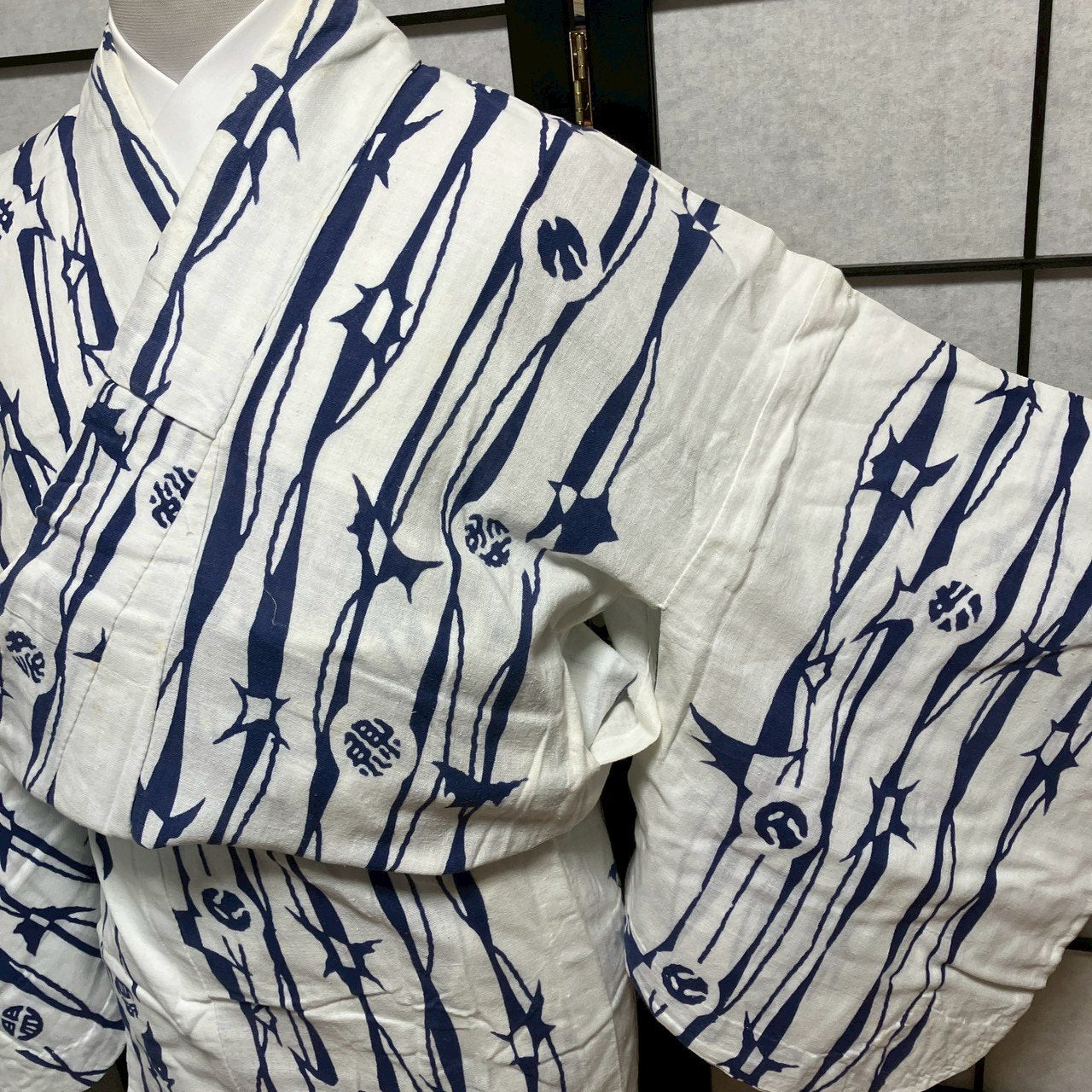 ［9125］浴衣 樹木文様 ゆかた レディース 綿 リメイク 白
