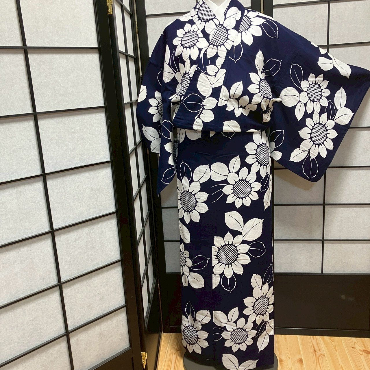 ［8785］浴衣 向日葵 ひまわり 草花文様 綿 ゆかた レディース リメイク