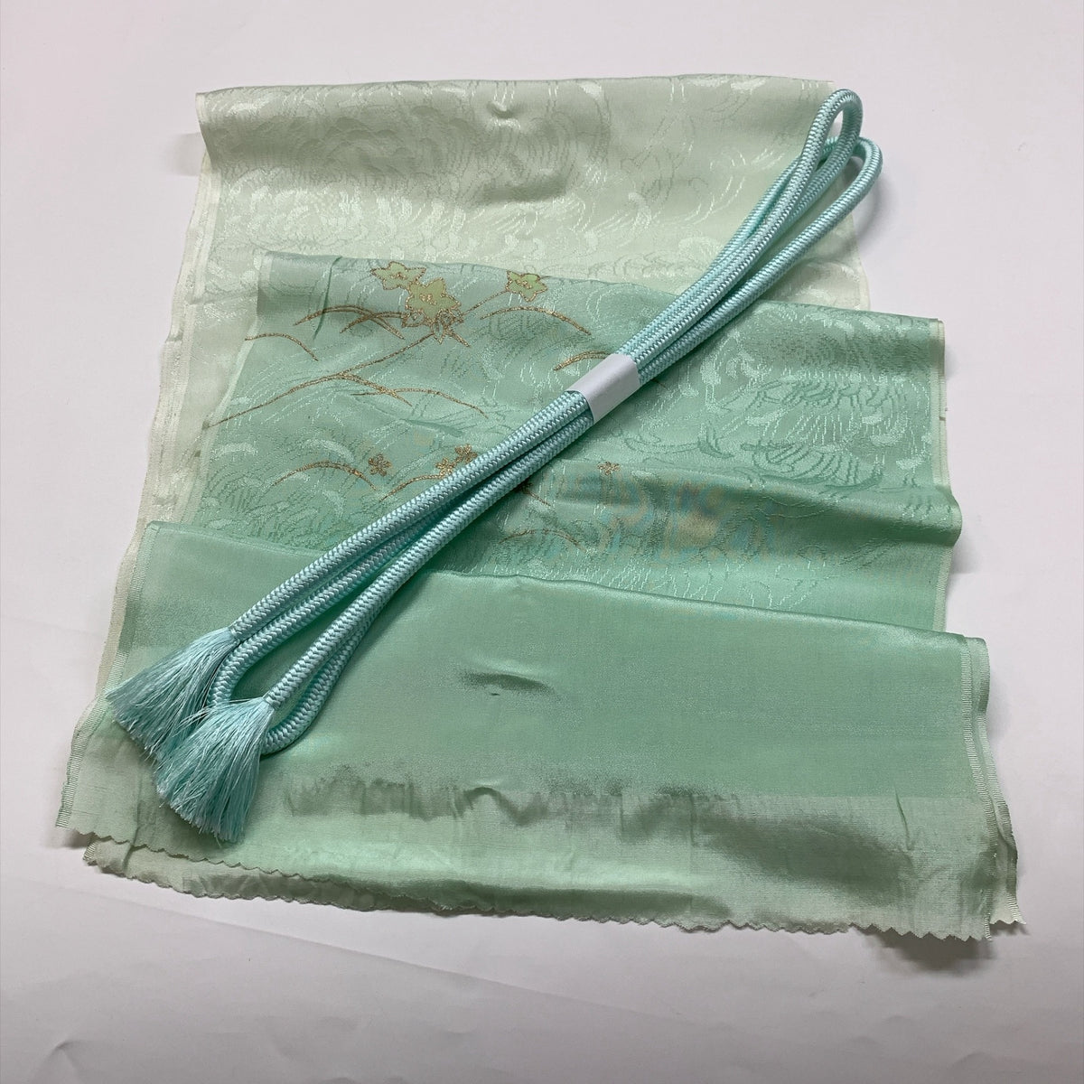 ［9838］帯締め 帯揚げ セット 草花文様 金彩 正絹 着物 帯絞め
