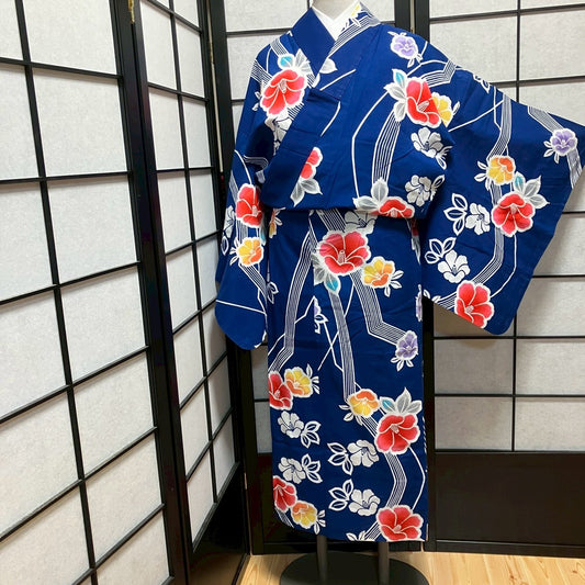 9453# Japanese Yukata Womens Vintage Fabric Cotton Robe Kimono Traditional