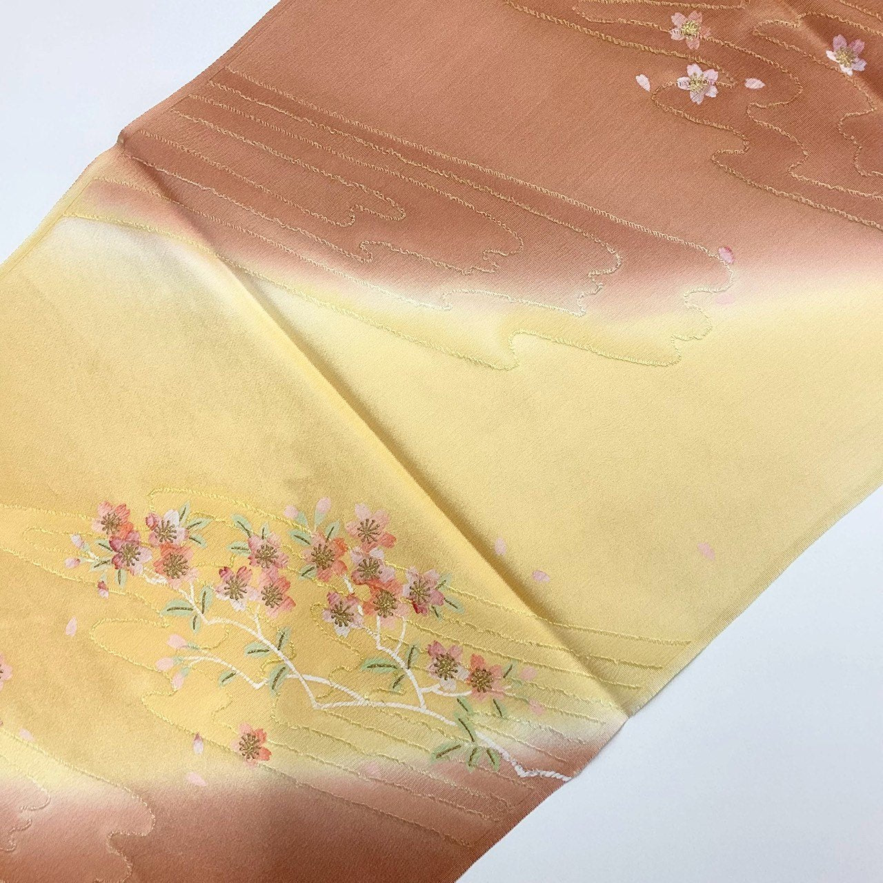 ［8569］帯締め 帯揚げ セット 草花霞文様 金彩 ぼかし 正絹 着物 帯絞め