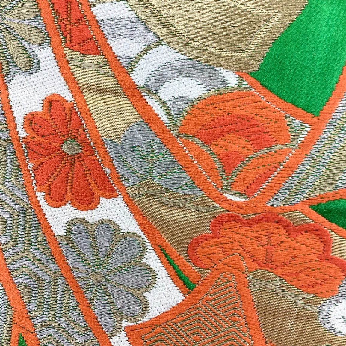 ［8884］袋帯 草花束ね熨斗目文様 金銀糸 六通 正絹 着物 フォーマル