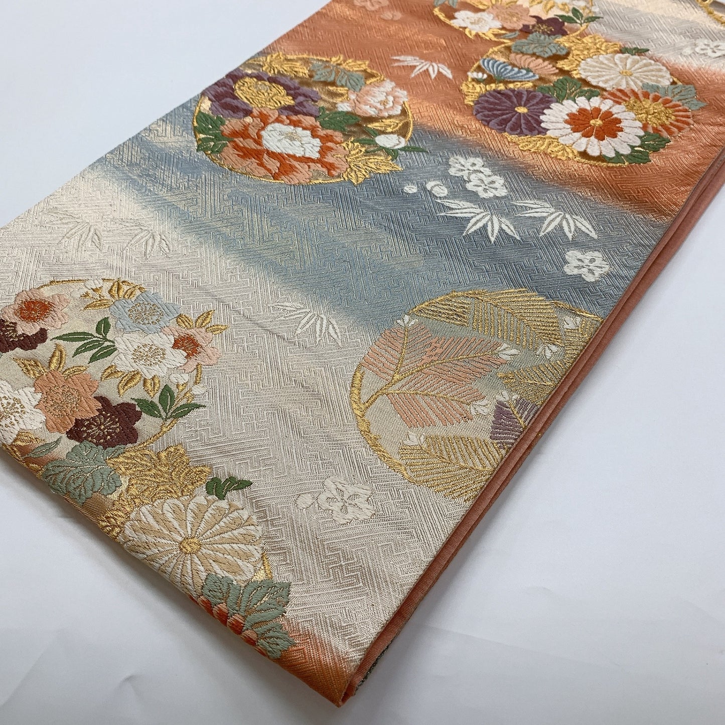 ［8926］袋帯 花丸吉祥文様 ぼかし 金糸 六通 正絹 着物 フォーマル