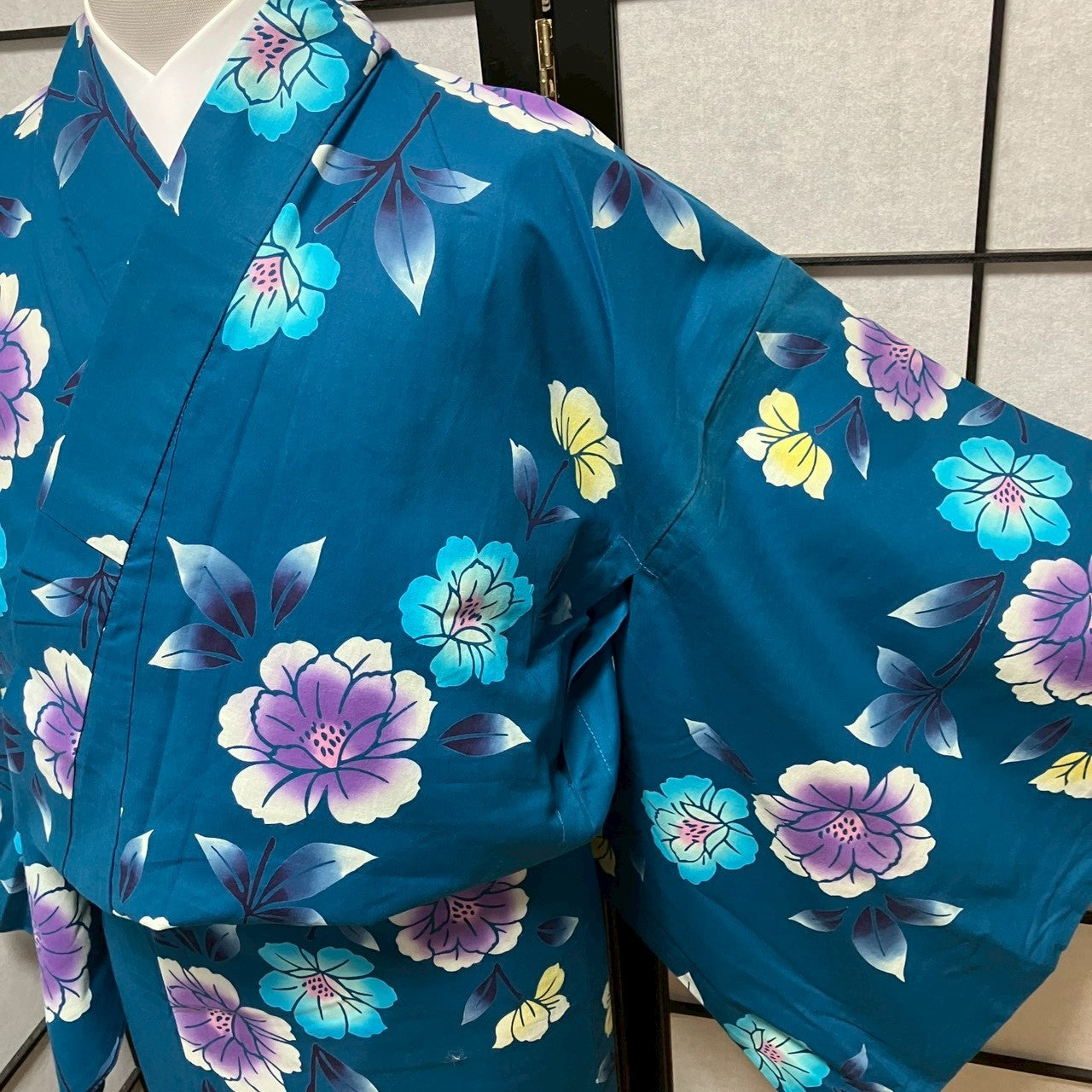 ［9500］浴衣 美品 枝花文様 ゆかた レディース 綿 リメイク