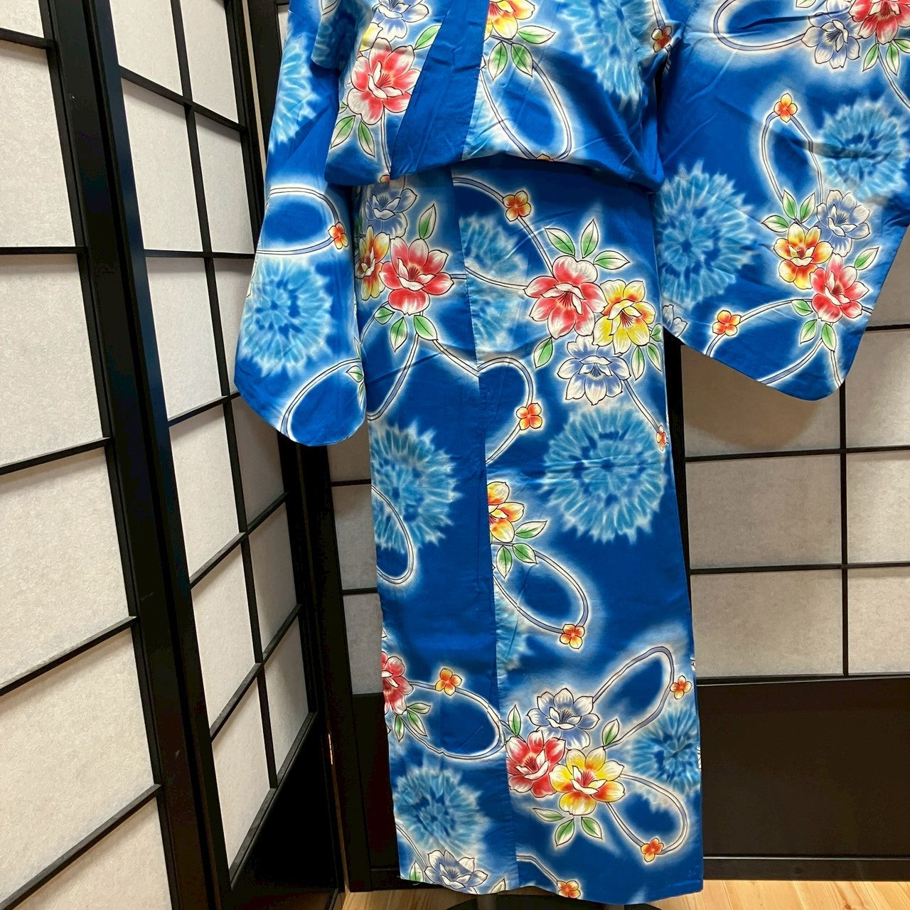 ［9437］浴衣 草花飾り紐文 ぼかし ゆかた レディース 綿 リメイク