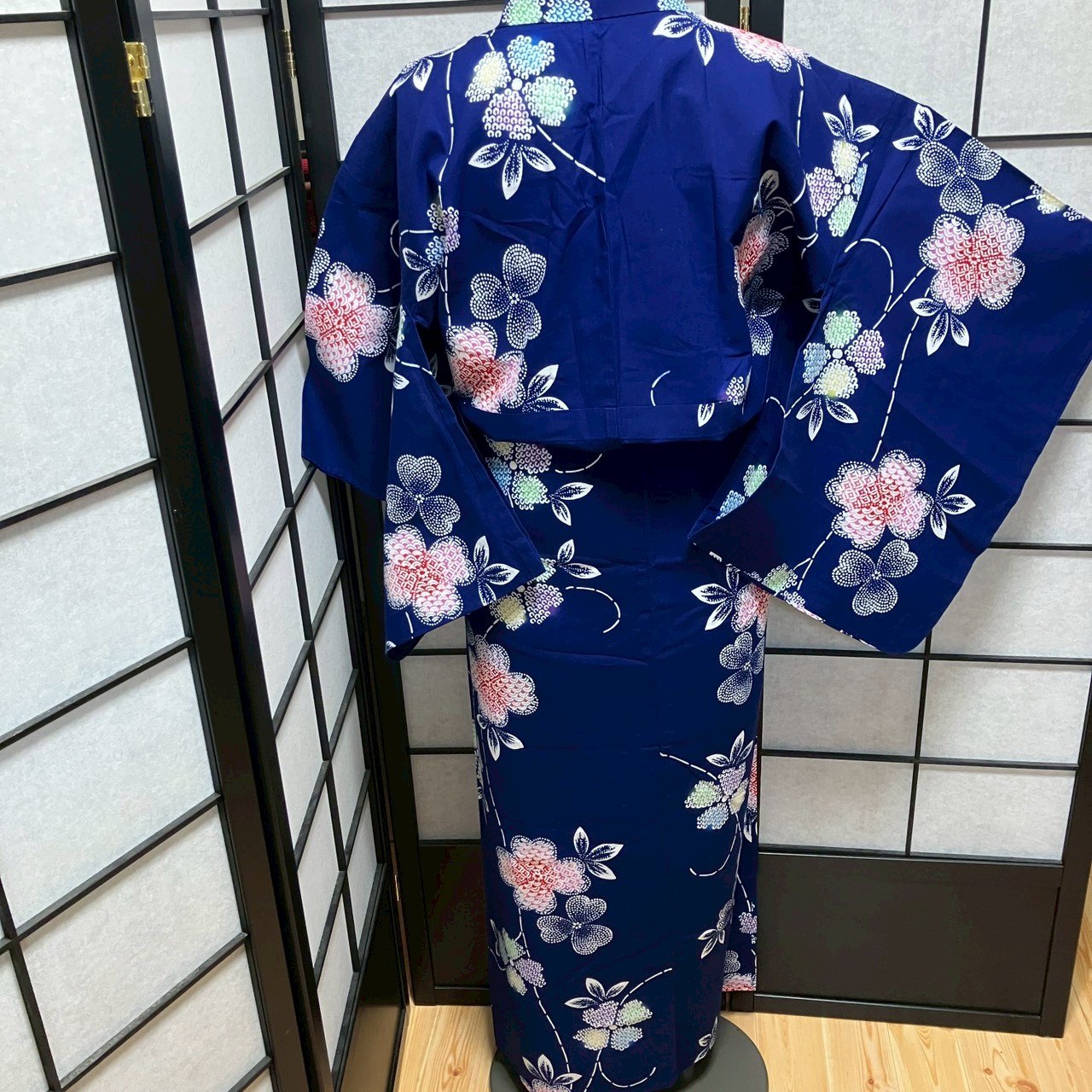 ［8788］浴衣 美品 草花吉祥文様 青海波 ぼかし 綿 ゆかた レディース リメイク