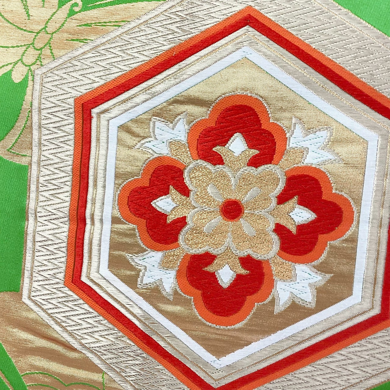 ［8812］袋帯 花菱亀甲文様 金糸 正絹 着物 フォーマル