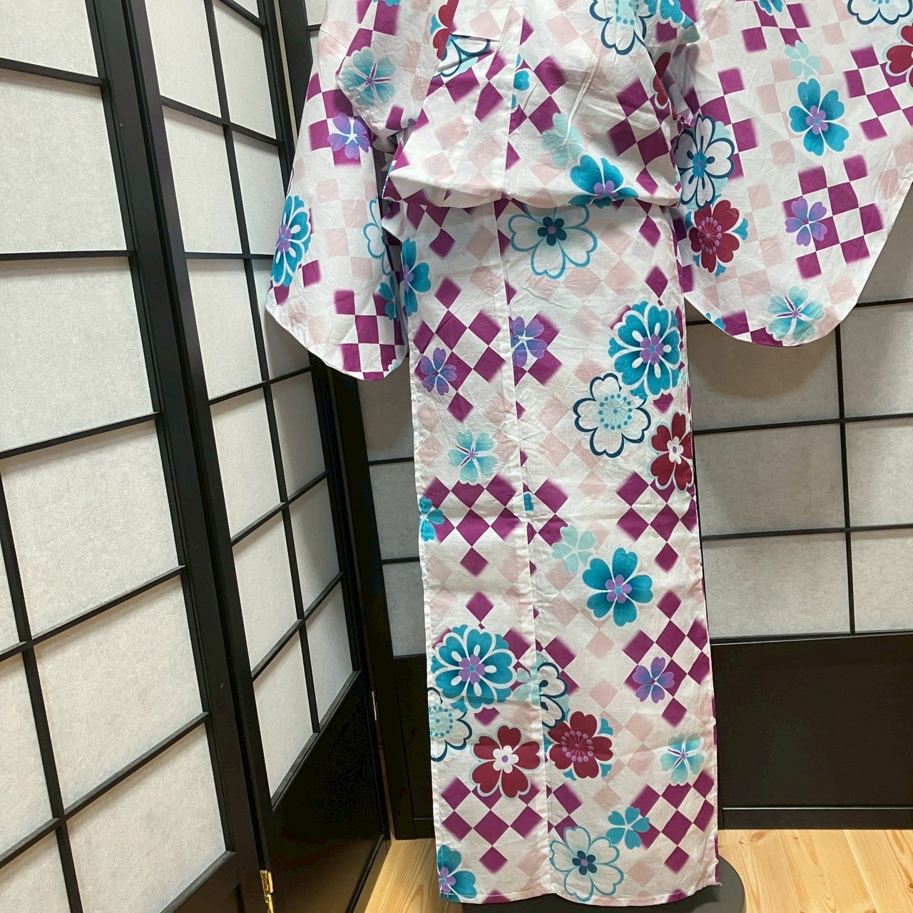 ［9131］浴衣 美品 草花吉祥文様 ゆかた 綿 レディース リメイク