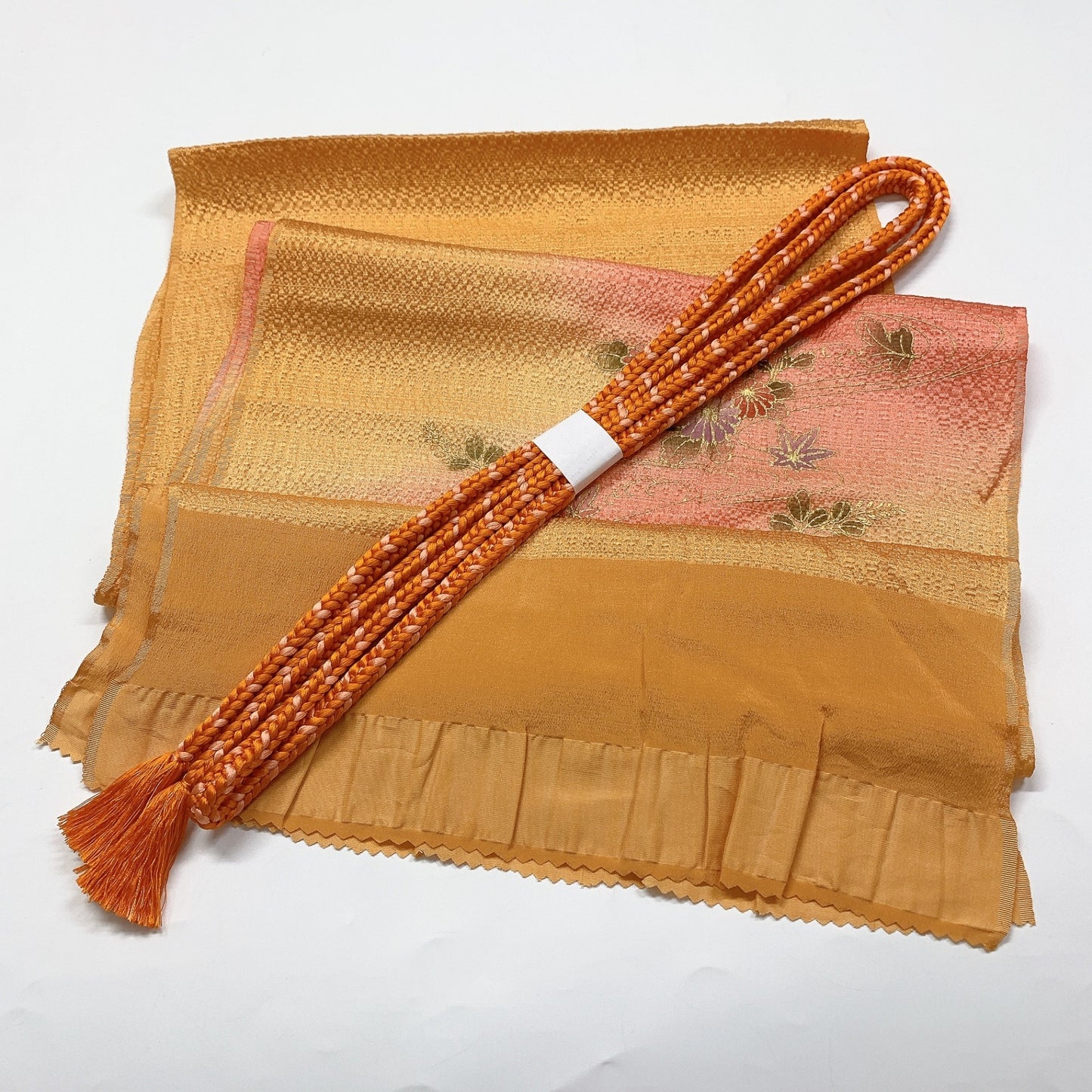 ［8701］帯締め 帯揚げ セット 草花流水文様 ぼかし 金彩 正絹 着物 帯絞め