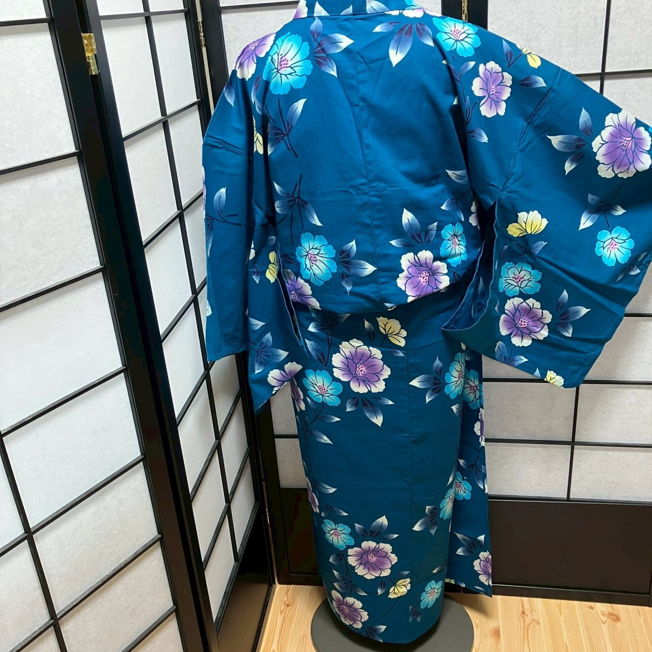 ［9500］浴衣 美品 枝花文様 ゆかた レディース 綿 リメイク