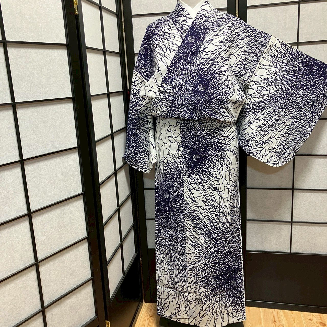 ［9478］浴衣 草花文様 白 ゆかた レディース リメイク 綿