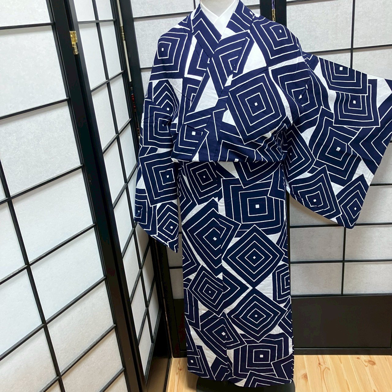 ［9501］浴衣 子持ち菱文様 ゆかた レディース 綿 リメイク