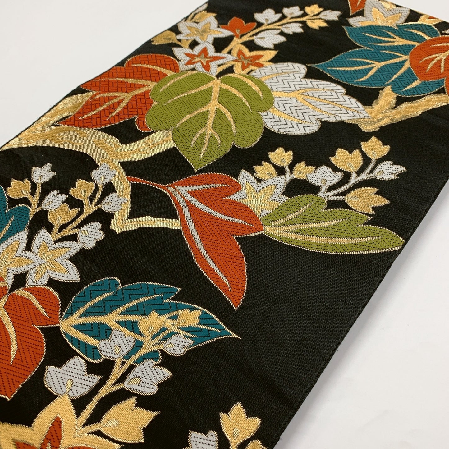 9010# Japanese Vintage Fukuro Obi Belt Kimono Fabric Silk Traditional Black