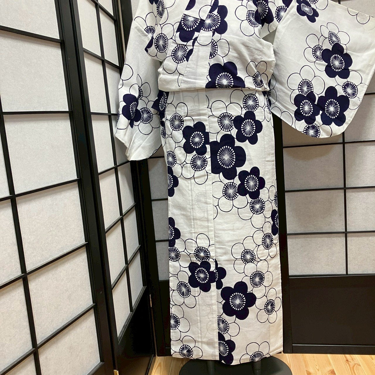 ［9434］浴衣 梅鉢文様 白 ゆかた レディース リメイク 綿