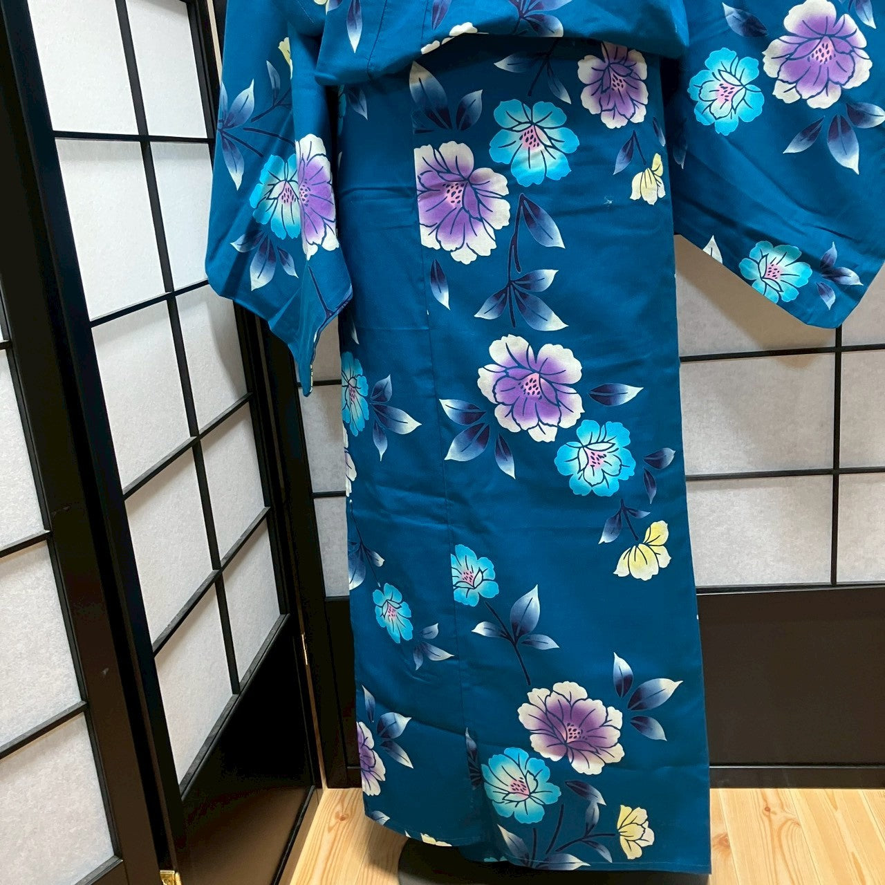 ［9500］浴衣 美品 枝花文様 ゆかた レディース 綿 リメイク