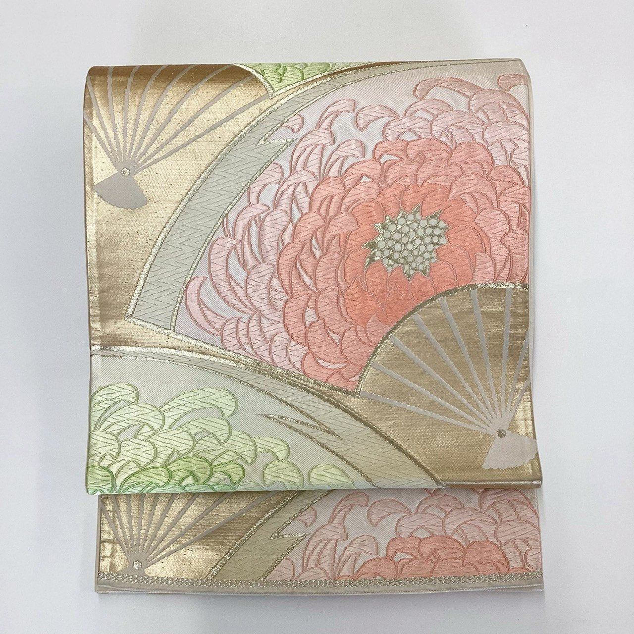 ［8815］袋帯 扇草花文様 金彩 六通 正絹 着物 フォーマル