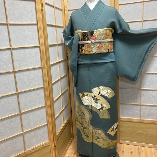 2867# Japanese Tomesode Kimono Vintage Womens Silk Fabric Robe Kimono only sold