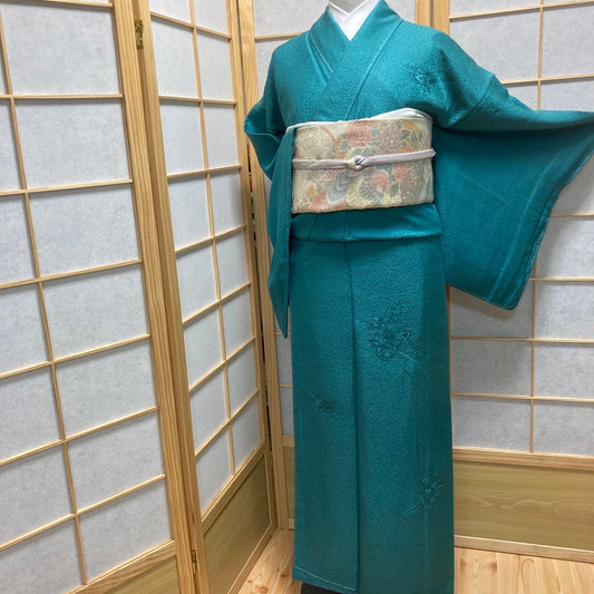 2878# Japanese Kimono Vintage Womens Silk Fabric Robe Kimono only sold Unused