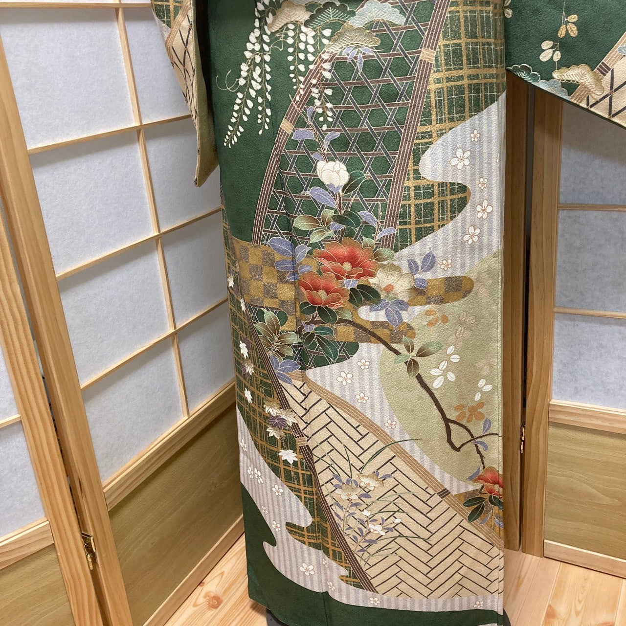 2874# Japanese Kimono Vintage Womens Silk Fabric Robe Kimono only sold Green