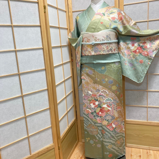 2856# Japanese Kimono Vintage Womens Silk Fabric Robe Kimono only sold