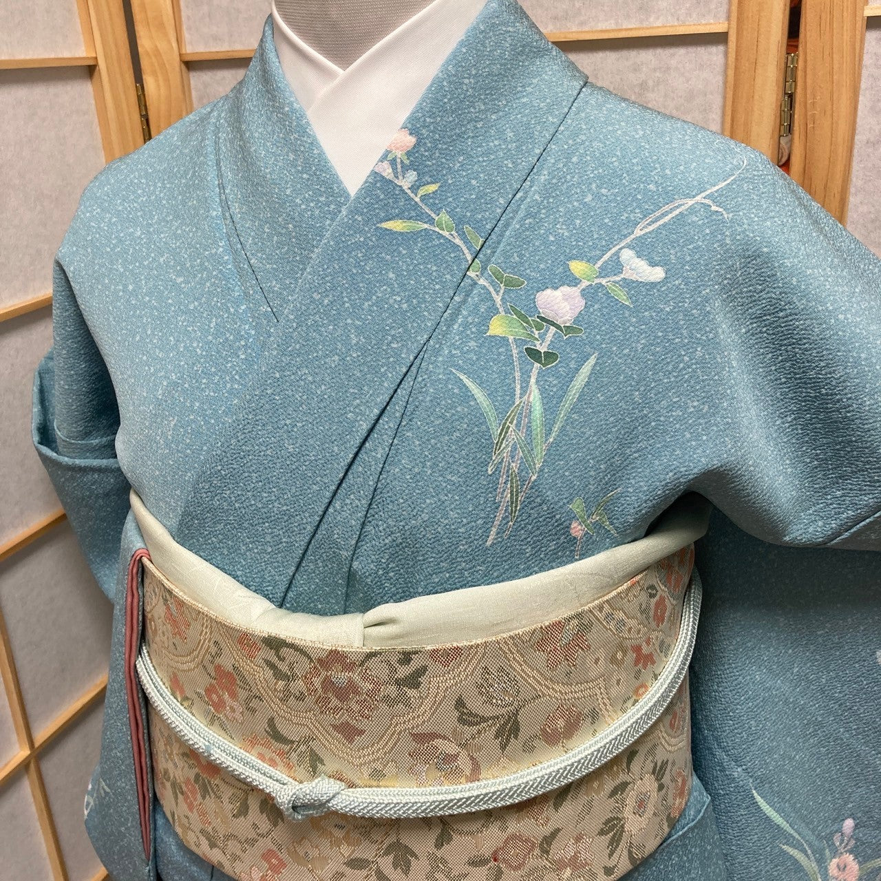 2857# Japanese Kimono Vintage Womens Silk Fabric Robe Kimono only sold Blue