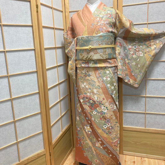 2862# Japanese Kimono Vintage Womens Silk Fabric Robe Kimono only sold