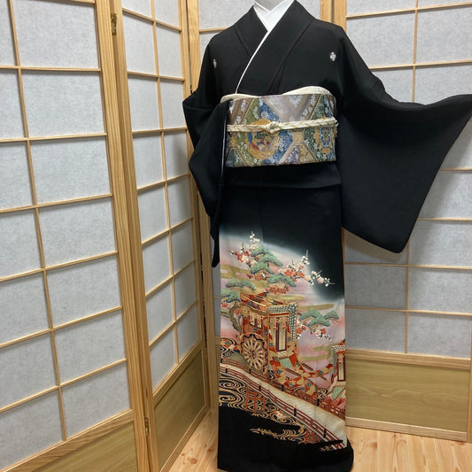 2864# Japanese Tomesode Kimono Vintage Womens Silk Fabric Robe Kimono only sold
