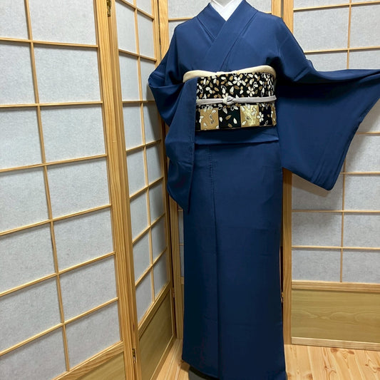 5815# Japanese Kimono Vintage Womens Silk Fabric Robe Kimono only sold Blue