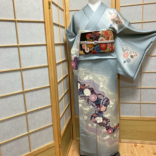 5811# Japanese Kimono Vintage Womens Silk Fabric Robe Kimono only sold