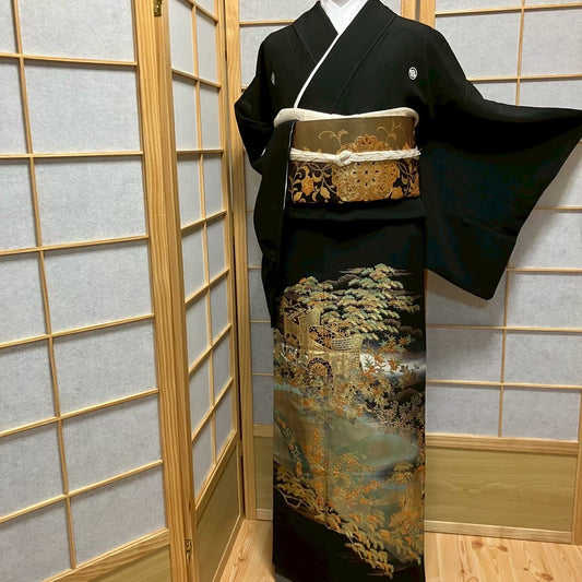 5812# Japanese Tomesode Kimono Vintage Womens Silk Fabric Robe Kimono only sold